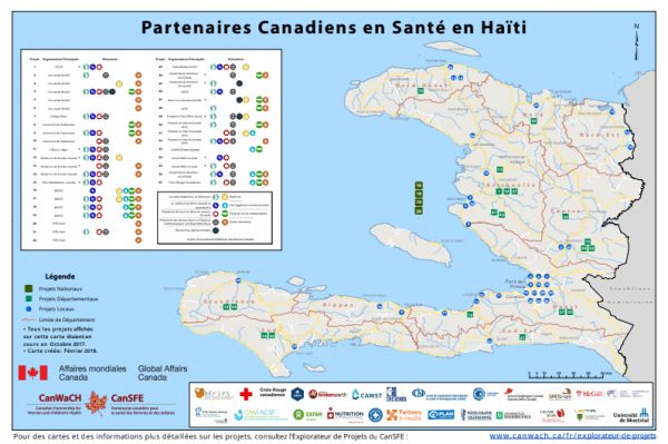 une carte aves les organisations canadiennes qui sont travail dans Haiti.